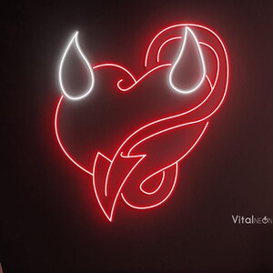 Devil Heart Neon Sign, Devil Heart LED Light, Devil Heart Wall Decor, Evil Horns Heart Sign, Home, Room & Party Decor, Demon Heart Wall Art