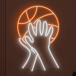 Basketball Neon Sign, Basketball Holding Hand LED Light, Basketball LED Wall Decor, Home Wall Art, Game Room Wall Light, Sports Shop Decor
