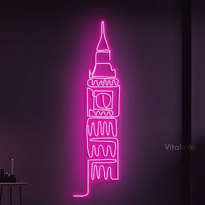 Letrero de neón del Big Ben, luz LED del Big Ben, arte de neón LED de la Torre de Londres, arte mural del Big Ben, luz LED de la ciudad de Londres, arte mural para oficina, decoración de pared para el hogar