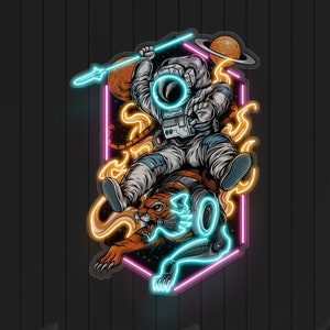 Astronaut Riding Space Tiger Neon Sign, Astronaut LED Light Wall Art, Astronaut & Tiger Led pop Art, Neon Bar decor sign,Home Decor and Gift