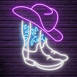 Shoes & Hat Neon Sign, Shoes and Hat LED Light, Cowboy Boot Wall Decor, Cowboy Hat Neon Art, Shoes Shops LED Sign, Western Neon Wall Light