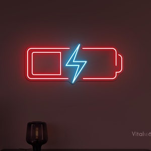 Battery Charging Icon Neon Sign, Battery Charging LED Light, Low Battery Wall Decor, Led Neon Wall Art, Mobile Shop Decor, Led Shop decor