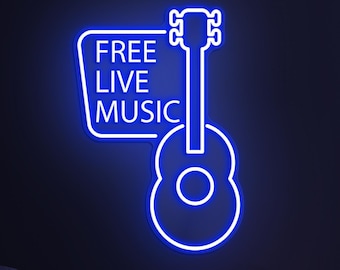 Free Live Music Guitar Neon Sign, Party Decor, Music Studio LED Light