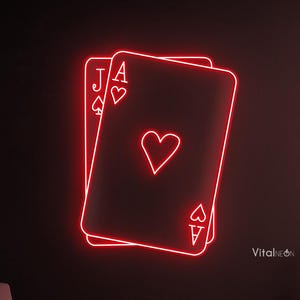 Poker Neon Sign, Playing Cards LED Light, Poker Room Neon Wall Art, Game Room Wall Decor, Casino Wall Sign, Ace of Hearts Art, Home Wall Art