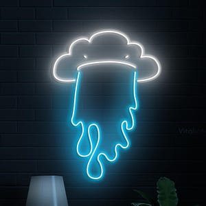 Crying Cloud Neon Sign, LED Sad Cloud Wall Art for Bedroom or Teen Room, Moody Room Decor, Mental Health Gift, Rain Cloud Night Light