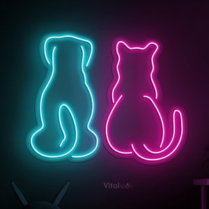 Cat Dog Neon Sign, Pet Store Decor, Puppy LED Light, Cat LED Sign, Animal Lovers Wall Art, Pet Shop Decor, Kids Room Light, Home Neon Sign