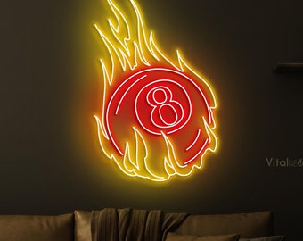 Flaming 8-Ball Neon Sign, Flaming 8-Ball LED Light, 8-Ball LED Neon Art, Fire 8-Ball Wall Decor, Sports Shop Decor, Game Room Art, Ball Love