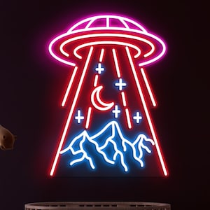 UFO Flying Saucer LED Light, Mountain Bar Club Party Bedroom Creative Wall Art