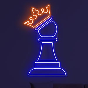 Chess King Neon Sign, Chess King LED Light, Checkmate LED Neon Art, Chessboard Neon Light, Game Room Wall Art, Office Wall Art, Custom Sign