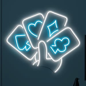 Letrero de neón de cartas de póquer, luz LED de naipes, decoración de pared de cartas de casino, arte de pared de sala de juegos, luz de neón de sala de póquer, letrero LED de pared para el hogar, regalo