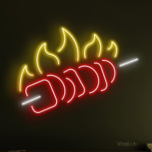 Letrero de neón de kebab, luz de neón de kebab, decoración de pared de restaurante, arte de neón de barbacoa en llamas, luz de neón de kebab de barbacoa, letrero de pared de tienda de barbacoa, regalo para amantes del kebab