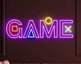 Letrero de neón de juego, luz LED de juego, decoración de pared para gamers, arte de pared para sala de juegos, decoración de habitación infantil, luz de zona de juegos, arte de neón de nivel superior, regalo para amantes de los videojuegos