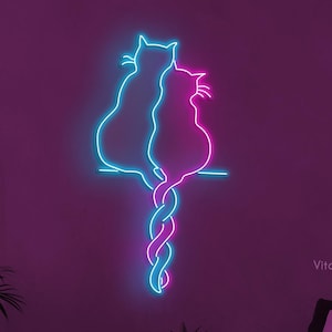 Cat Love Neon Sign, Couple Cats LED Light, Cat Neon Wall Art, Cat Decor for Kids Room, Animal Shop décor, Cat Lover Gift, Cat LED Wall Art