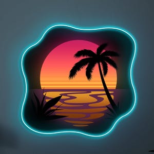 Meer Sonnenuntergang mit Palme Leuchtreklame, Sonnenuntergang LED-Licht, Palme Strand LED-Schild, tropischer Sonnenuntergang Neon Schild für Haus, Strandbar & Party Decor