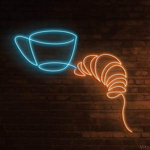 Coffee and Croissant Neon Sign, Coffee and Croissant Led Light, French Cafe Wall Decor, Bakery and Bar Wall Art, Coffee Shop Neon Light