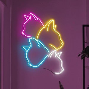 Cats Neon Sign, Four Cat Face LED Light, Cute Cats Wall Decor, Kids Room Wall Art, Personalized Sign, Pet Shop Neon Sign, Cat Lover Gift