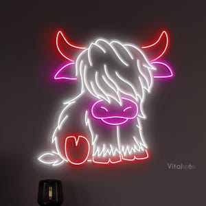 Highland Cow Neon Sign, Highland Cow LED Light, Highland Cattle Wall Decor, Farmhouse Wall Art, Highland Cow Decor, Pet Shop & Western Decor