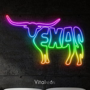 Longhorn Bull Texas Neon Sign, Texas Longhorns Neon Wall Decor, RGB Bull Neon Light Sign, Ideal for Bars, Game Rooms,Man Caves,Western Decor