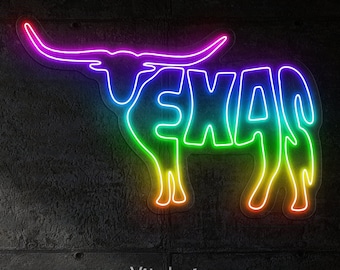 Longhorn Bull Texas Neon Sign, Cowboy LED Light, Western Wall Art for Bar, Man Cave, Game Room, Dorm Room, Bedroom, Texas Western Gift
