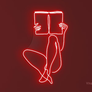 Woman Reading Book Neon Sign, Girl Reading Book LED Light, Reading Book Wall Decor, Custom Neon Sign, Girls Room Wall Art, Book Shop Sign