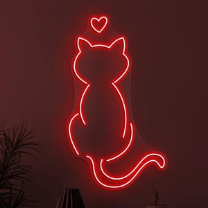 Cat Neon Sign, Cat LED Sign, Cat With Heart Wall Decor, Kids Room Wall Art, Animal Shop Neon Light, Cat Love Neon Sign, Cat Lover Gift Idea