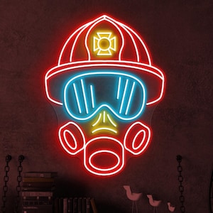 Firefighter Helmet Neon Sign, Firefighter Helmet LED Sign, Rescue Room Decor, Helmet & Mask Light, Firefighter Hat Sign, Fire Department Art