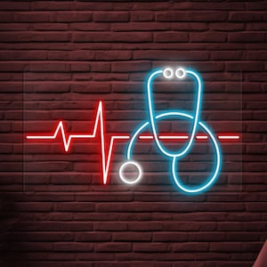 Stethoscope Neon Sign, Stethoscope Heartbeat LED Light, Hospital Wall Decor, Heartbeat Neon Art, Medical Room Wall Light, Doctor Office Sign