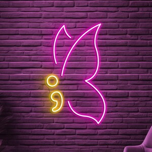 Butterfly Neon Sign, Butterfly LED Light, Semicolon Butterfly Wall Decor, Animal Shop Wall Art, Cute Butterfly Neon Sign, Kids Room Decor
