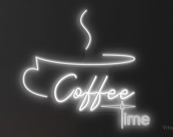Coffee Time Neon Sign, LED Coffee Cup Wall Art for Cafe or Home Kitchen, Coffee Shop Decor, Coffee Lover Gift for Her, Barista Room Light