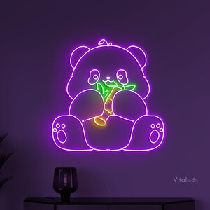 Panda Neon Sign, Panda LED Light, Panda Eating LED Wall Decor, Cute Panda Sign, Animal Shop Decor, Home Wall Decor, Kids & Game Room Decor