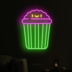 Popcorn Face Neon Sign, Popcorn LED Sign, Popcorn Face LED Neon Art, Home Wall Decor, Cinema Food Bar Decor, Movie Time Light, Snack Bar Art