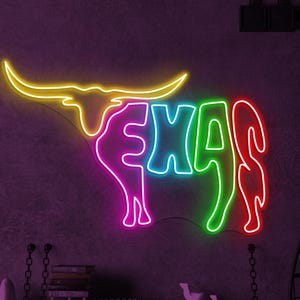 Texas Longhorn Neon Sign, Texas Longhorn LED Light, Texas State Wall Decor, Texas Logo Wall Art, Personalized Sign, Animal Shop Neon Light