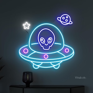 Alien Spaceship Neon Sign, Alien Spaceship LED Light, Spaceship Wall Decor, Alien Ship Decor, Home Wall Decor, Game Room Art, Alien Lover