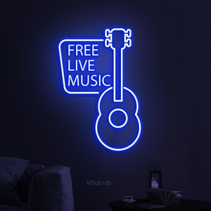 Free Live Music Neon Sign, Free Live Music LED Light, Guitar Wall Sign, Party Wall Decor, Live Music Guitar Wall Art, Music Studio Decor
