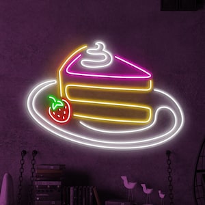 Cake Neon Sign, Cake Slice LED Light, Birthday Cake Neon Art, Dessert Cafe Wall Light, Kitchen Wall Decor, Sweet Shop Decor, Cake Lover Gift