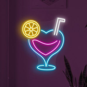 Cocktail Neon Sign, Cocktail Love LED Light, Cocktail Heart Wall Decor, Drink Corner Decor, Party Neon Light, Cafe Bar Sign, Drink Lime Art