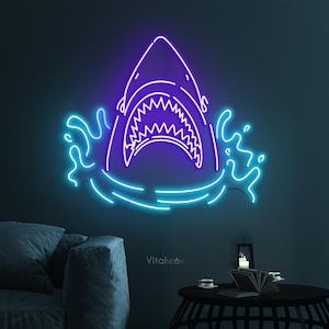 Shark Neon Sign, Fish LED Light, Shark LED Neon Art, Ocean Shark Neon Sign, Home Wall Decor, Game Room & Sea Creature Sign, Fish Shop Decor