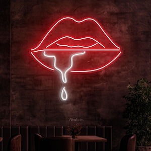 Lips Dripping Neon Sign, Lips Dripping Wall Decor, Lips LED Pop Art, Lip Bite Sign, Custom Neon Sign, Decor for Bar Pub, Beauty Salon decor