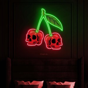 Cherry Skull Neon Light, Cherries LED Sign, Skull Head Wall Art, Bedroom, Bar, Game Room Decor, Party Neon Sign, Cherry Skull Decor, Gift
