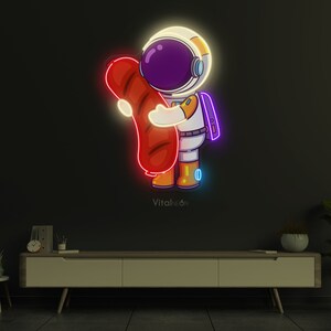 Astronaut Sausage LED Neon Sign, Pop Art for Bedroom Room, Wall Decor, Sausage LED Light for Kids Room, Fast Food & Street Food Decoration