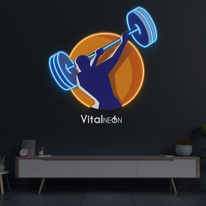 Weightlifter Neon Sign, Lifting Barbell Neon Light, Gym Decor, Custom Neon Sign, Fitness Wall Art for Gym, Home Gym, or Workout Space, Gift