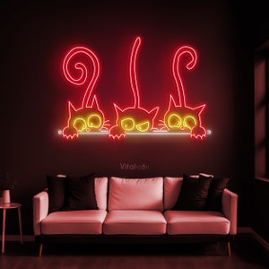 Cats Neon Sign, Cute Kittens LED Light, Wall Hanging Cat Neon Sign, Anime Cat Decor for Pet Shop, Game Room, Bedroom, and Home Decor, Gift