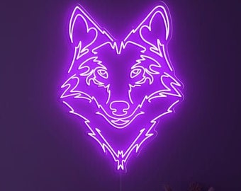 Wolf Neon Sign, LED Wolf Head Light, Wolf Wall Light, Room Décor, Animal Theme Decoration, Decor for Game Rooms, Neon Sign for Animal Lovers
