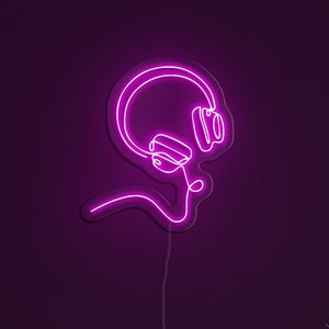 Headphone Neon Sign, LED Music Lover Light, Wall Art Decor, Music Audio Studio Decor, Headphones LED Light, Musician Room Decoration, Sign