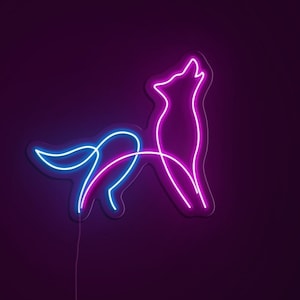 Howling Wolf Neon Sign, Wildlife Wolf Neon Art, Nature Lover Decor, Wolf Theme Lighting, Animal Lover Gift, Wolf Wall Art for Home or Office