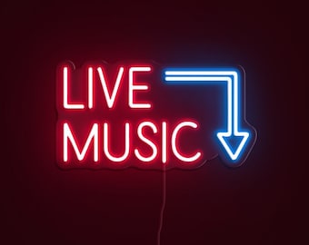 Live Music Neon Sign LED Wall Art for Music Lovers Bar Studio Bedroom Decor