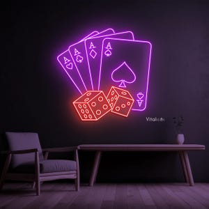 Poker Karten & Würfel Leuchtreklame, Spielkarten LED-Licht, Kasinokarten Wandkunst, Wandbild des Pokerraums, Spielzimmer Wanddekor, Haus Wandkunst