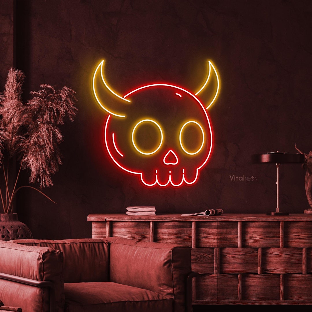 Skull Face LED Neon Sign Devil Wall Decor for Party Event Game Room ...