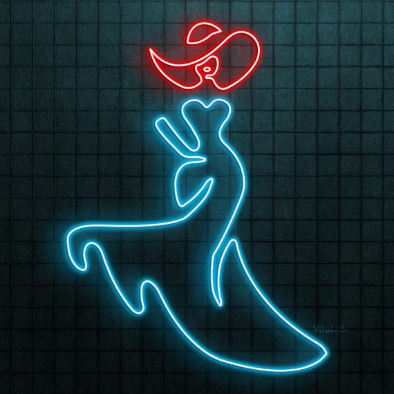 Dancing Woman Neon Sign LED Light Woman Hat Wall Art Dance Studio