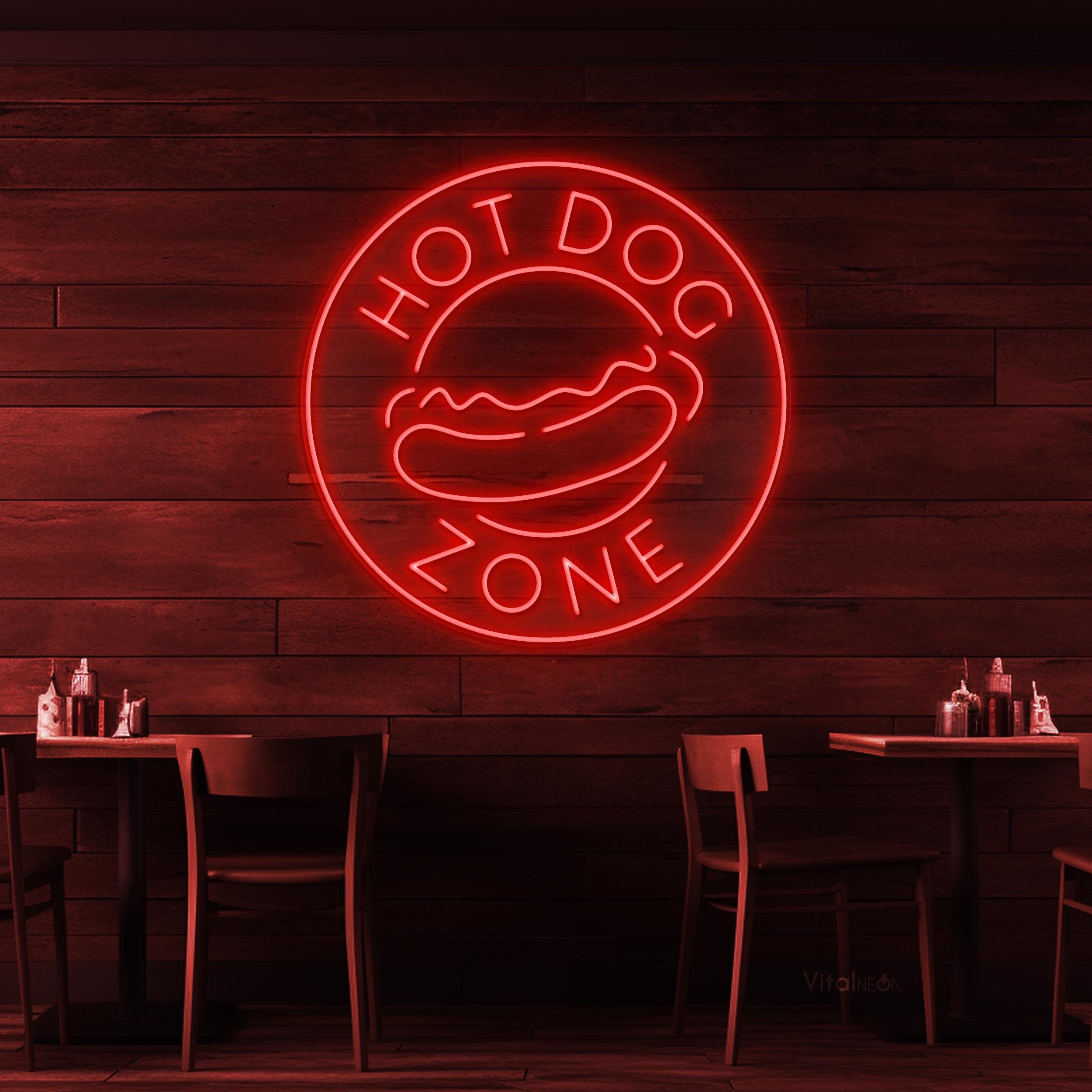 Hot Dog Zone Neon Sign, Hot Dog Zone LED Light, Fast Food Cafe